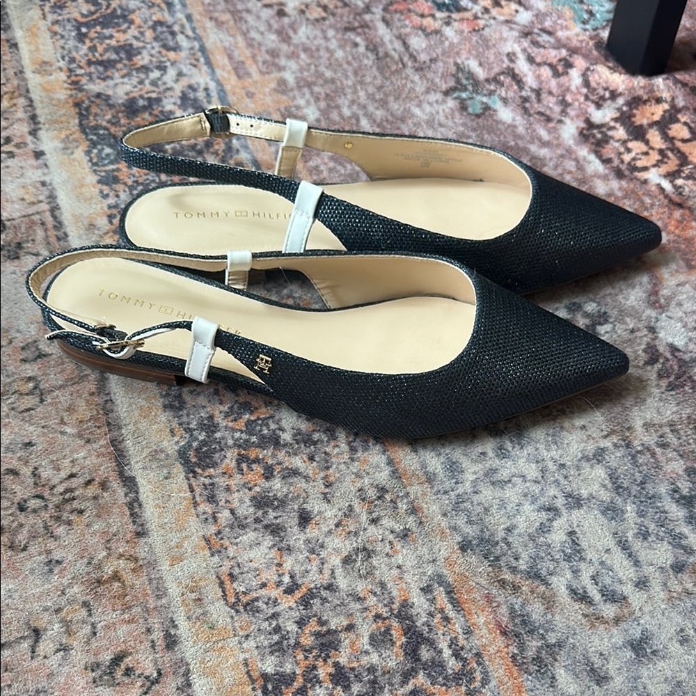 Tommy Hilfiger Navy Slingback Pointed Toe Flats